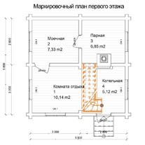 Проект бани 5,8 Х 5,8 Маркировочный план первого этажа