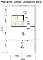 Проект дома 5,4 Х 10,1 Маркировочный план мансардного этажа
